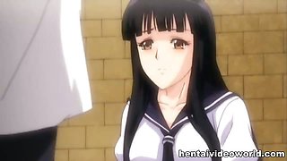 Submissive hentai school girl owned by old guy