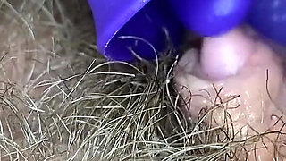 Extreme closeup big clit licking toy orgasm hairy pussy