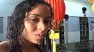Young Black Teen Gives an Amazing Blowjob to a White Hard Cock