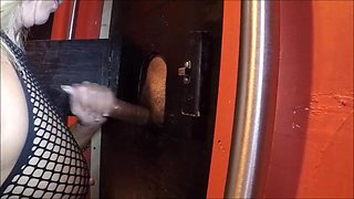 Wife getting cummed on at glory hole