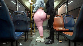 Balaclava BBW Gets Ass in Tight Shiny Pink Pants - Public Bus
