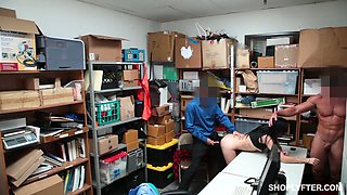 Young shoplifting chick is punished by one kinky policeman in the back room