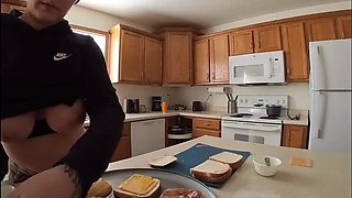 Big Tit Housewife Cooks Lunch Before Getting Pounded to Orgasm