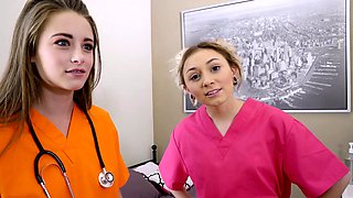 Cute blonde nurse massages her stepbrothers big cock