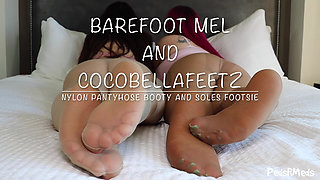 Barefoot Mel and Cocobellafeetz Nylon Pantyhose Booty and Soles Footsie