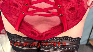 Mrs Mature Feet Red Bra & Panties 436
