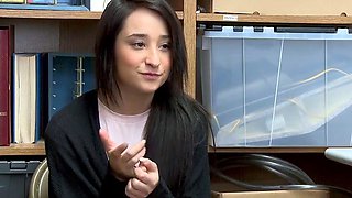 Brunette teen pays security with cumshot