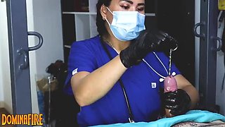 Nurse Femdom CBT Medical Exam with DominaFire - Cock Sounding & Handjob