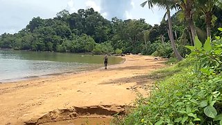 Homemade Beach Handjob & Accidental Cumshot on Blonde Wife - Outdoor Public Sex