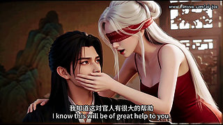 Blindfolded Silver Hair Beauty Meets the Masked Man. E4.ai-generated