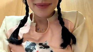 Tatted Emo Chick with Ponytails Undresses & Fucktoys in Bathroom