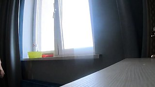 Naked Blonde Washes Windows in Public