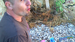 Stepfather seduce stepdaughter to fuck on the beach rocks