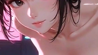 Cute Anime Girls Stand on Four Legs, Ai Animation