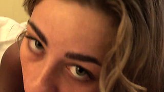 Sweet girl next door Renee Rose stops over to piss, suck