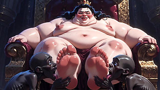Obese SSBBW Queen Moaning While Slaves Worship Her Big Feet