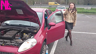Sexy Speedy Driving in Patent Black Pumps and Seamed Black Pantyhose
