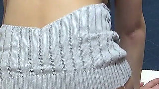 No Bra Mini Dress Girl's Room - Cute Girl Doing Fitness Training in a Girls' Apartment in Japan While Wedgie Thong Panties