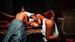 Paige Turnah and Porcha Sins Seduce Admiral in Lesbian Handmaid Foursome