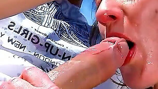 Skinny milf Zaza Coquine approached and nibbled by guys on the beach