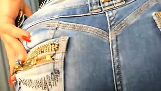 HOT Latina taut jeans bum joi - Cum on my jeans - Big Boobs