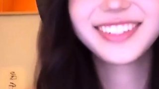 Black haired headset girl shocked by huge cock blowjob cum