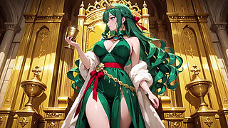Green Queen on the Golden Throne! Lazy Seduction in a Silk Gown, What Secrets Hide Beneath?