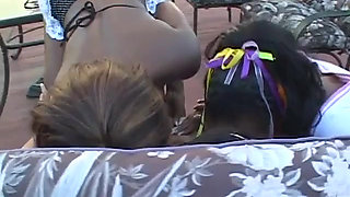 Erotic black babes love as they lick their partner's pussy outdoor.