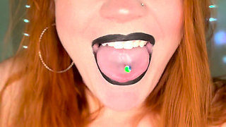 BBW Redhead Miley Coxxx Spit Fetish- Mouth Close up - Pierced Tongue