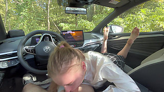 Schoolgirl Footjob in the Car