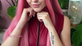 Redhead whore with big natural breast masturbating on webcam