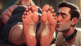 Submissive Guy Devoted to Sweaty Feet of Huge BBW