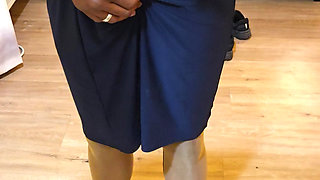 Black platform pumps and blue dress