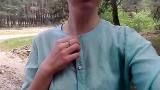 Exhibitionist teen undresses on webcam near the road