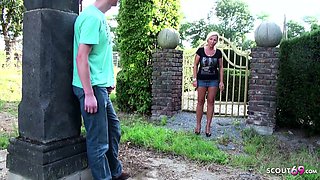 German Step Mom catch Son wank in Garden and Help with Fuck