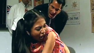 Naughty pigtailed student Jade Marcela gets punished during MMF 3some