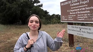 Brunette amateur teen fucks in public POV