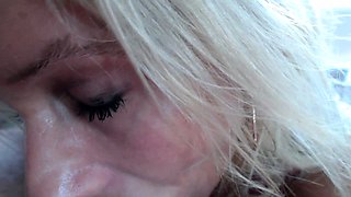 Seductive blonde mom brings a cock to orgasm with her lips