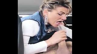 Blonde Gypsy Hooker Gives Sloppy Blowjob in Car