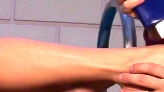 Footjob and eager sex for Jasmine Rouge with a final cumshot on top of her feet