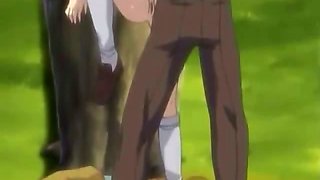 Attractive hentai minx in glasses dildoing her tiny pussy