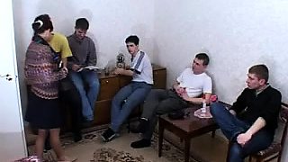 Five youngsters filling the holes of a horny Russian MILF