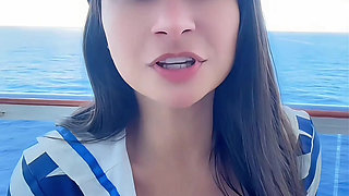 PUBLIC Sexy latina sailor teasing and dirty talking joi jerk off instructions in the ship balcony