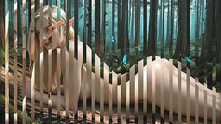 Beautiful Nude Elf Woman Gentle Lotion Clit Teasing in Pine Forest