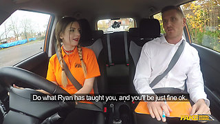 Fake Driving School - Stunning Stella Rides Ryan Cowgirl Style in a Car for a Quick Test Pass