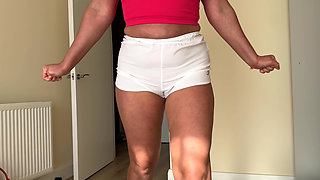 Desperate Wetting Her White Short Pants