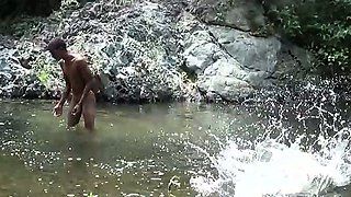 Two soldiers take a dip after a facial