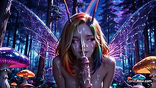 Busty Rainbow Fairy Slurps Cock in Enchanted Mushroom Grove