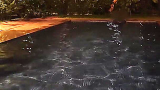 Hot Wife Risking Fucking in Public Pool at Night