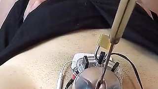 While His Dick Is Electrocuted, He Convulsively Licks Her Pussy